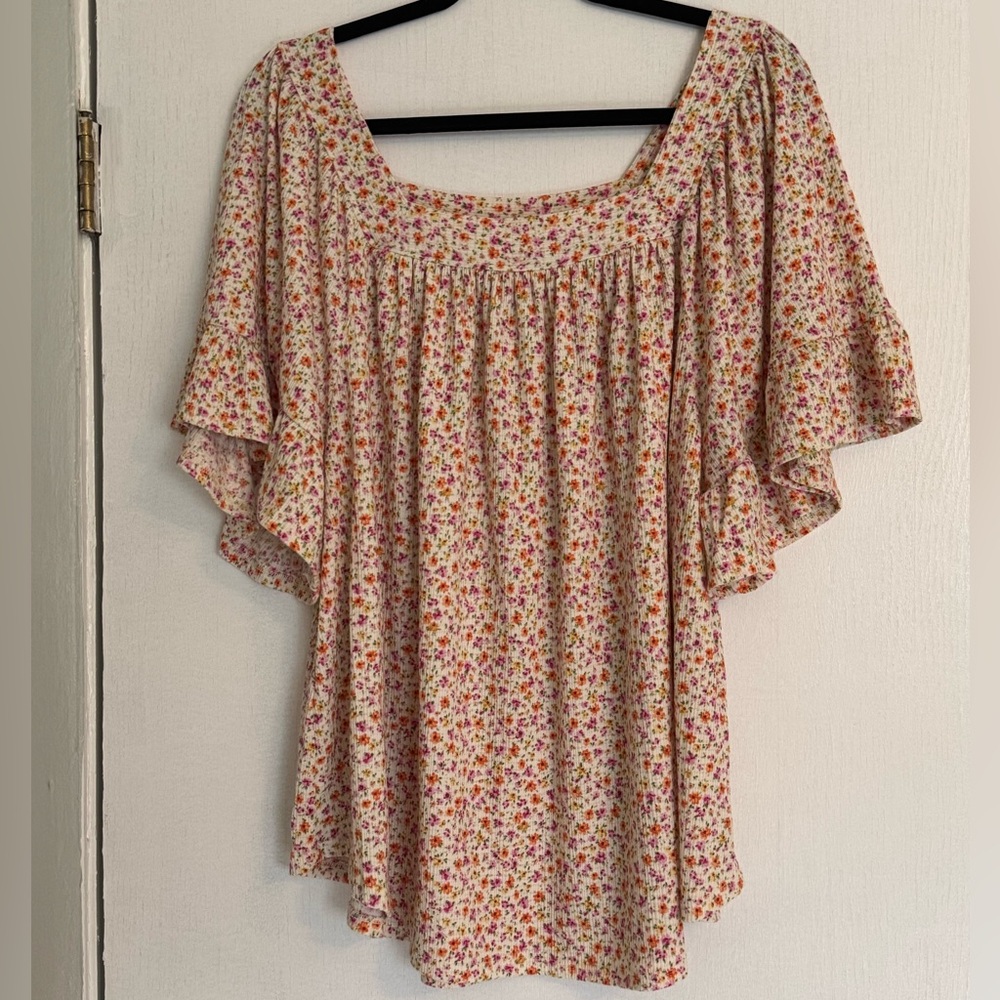 Pink Flutter Sleeve Ruffled Blouse